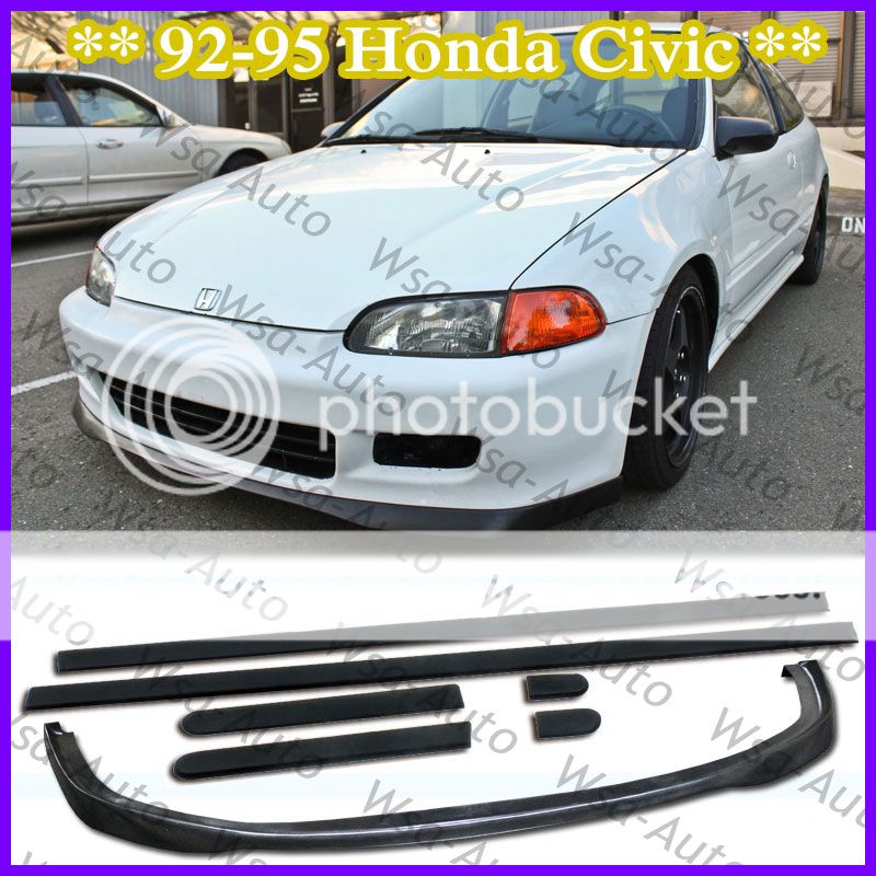 92 95 Civic SiR Front Bumper Lip Kit Spoiler + Thin Side Molding Honda