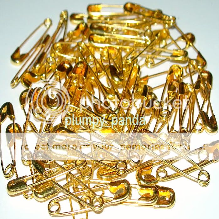 100 yellow golden brass safety pins 19mm 3/4 FREE GIFT  
